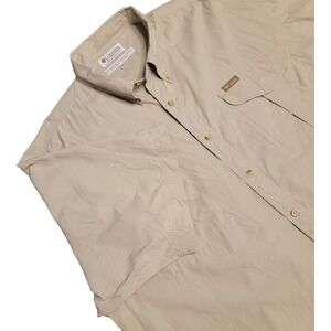 Columbia Sportswear Mens XXL Button Up Short Sleeve‎ Shirt Tan Cotton Outdoor